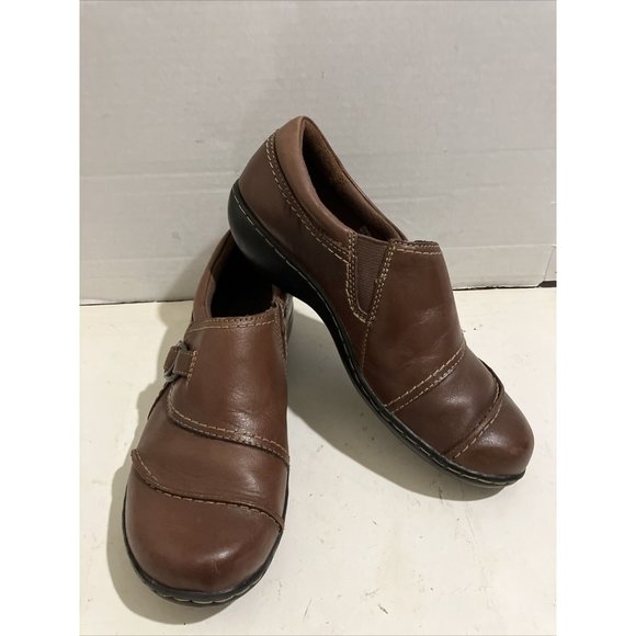 Clarks ASHLAND INDIGO Loafer Women Size 6.5M brown Pewter Leather Slip-On shoe - Picture 1 of 7